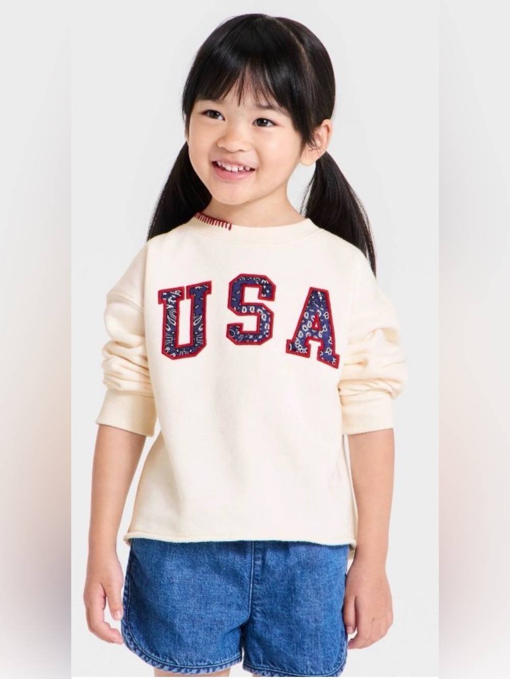 •CAT & JACK•NWT CREAM “USA” CREWNECK FRENCH TERRY PULLOVER SWEATSHIRT SIZE 3T